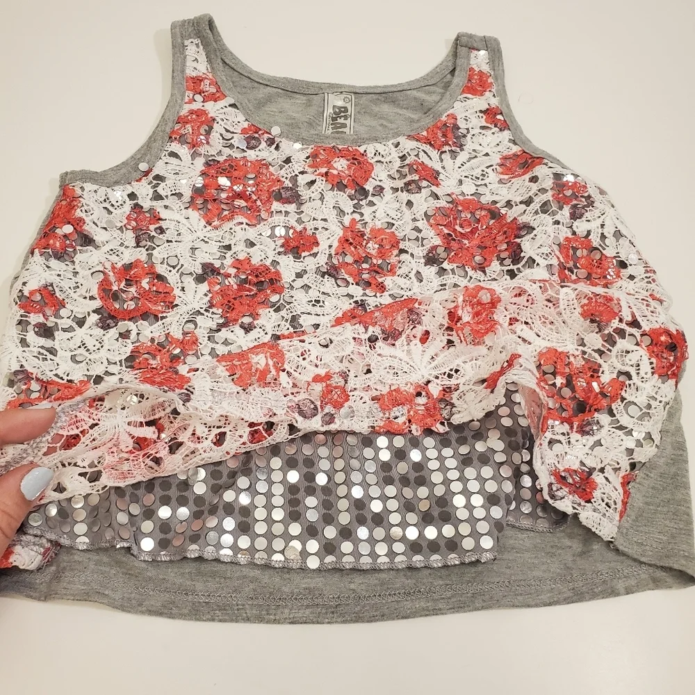 Beautees Girl's Floral Knit and Sequin Tank